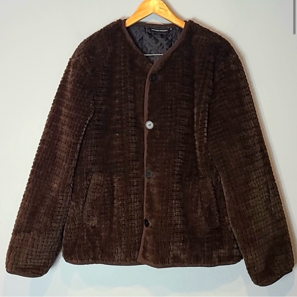 Marigold Shadows Akihiko Oversized Jacket Chocolate Brown Faux Fur Size Small